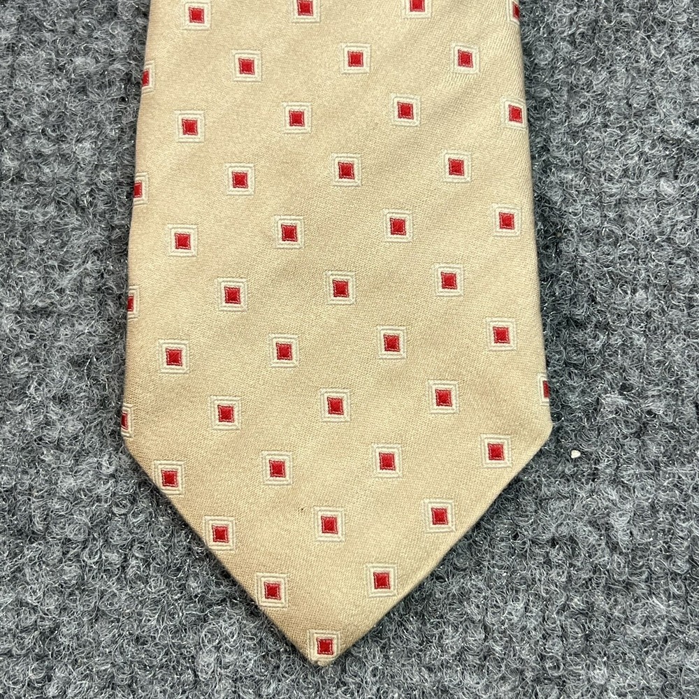 Prada Tie Gold Red Geometric Squares Skinny Silk Necktie 3" Wide 58" Long Italy